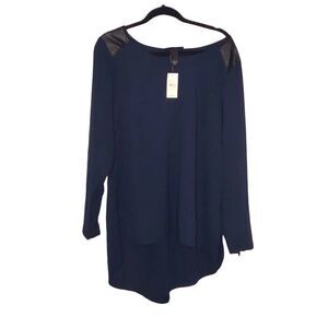 Lane Bryant Size 18 Blue Hi-Low Blue Tunic, Zip Sleeves, Faux Leather Detail